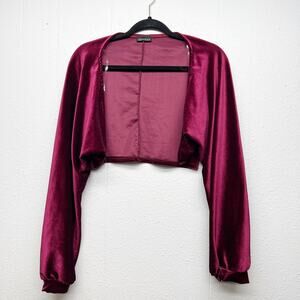 Vintage Zenobla Velvet Open Front Cropped Cardigan Womens 3XL Puff Sleeve Y2K